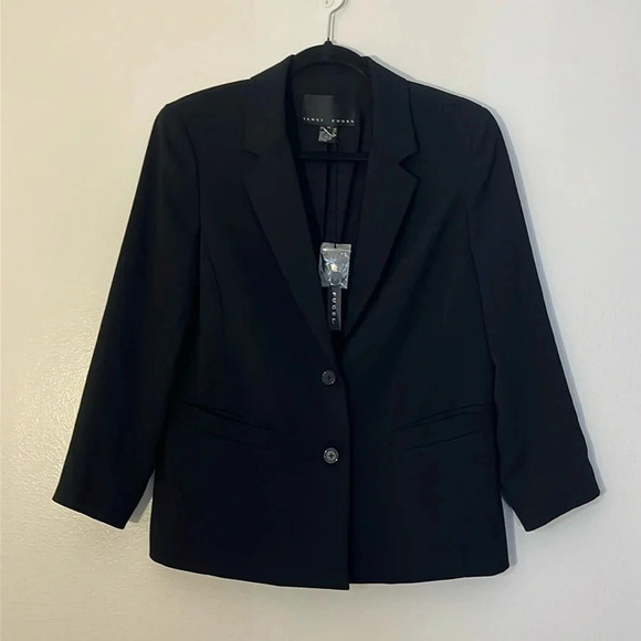 Yansi Fugel | NEW black crepe microfibre stretch blazer jacket Women’s size 10 - Picture 1 of 8